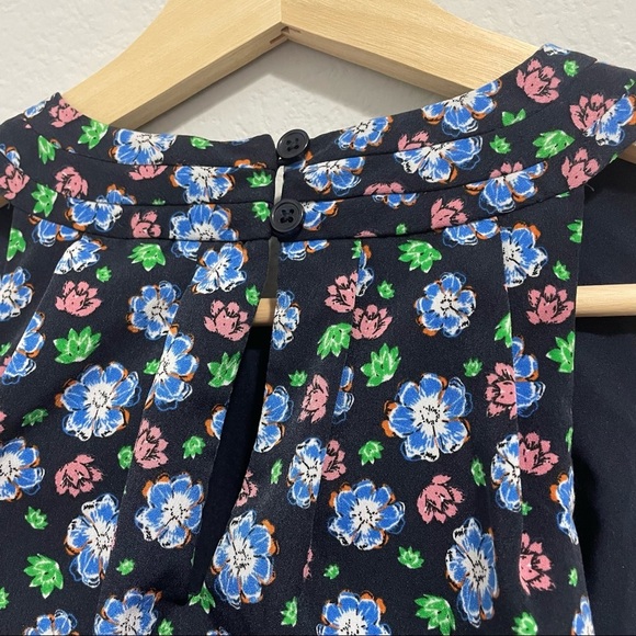 Banana Republic Blouse Tank Floral Sleeveless Navy Blue Womens XS - Picture 11 of 14